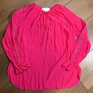 For 2 by Ramy Brook Dark Pink Tie Collar Balloon Sleeve Lightweight Top (Size M)